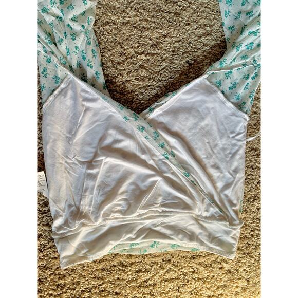 Free People White Floral Lace Cropped Top XS Balloon Sleeve Boho - Picture 9 of 9